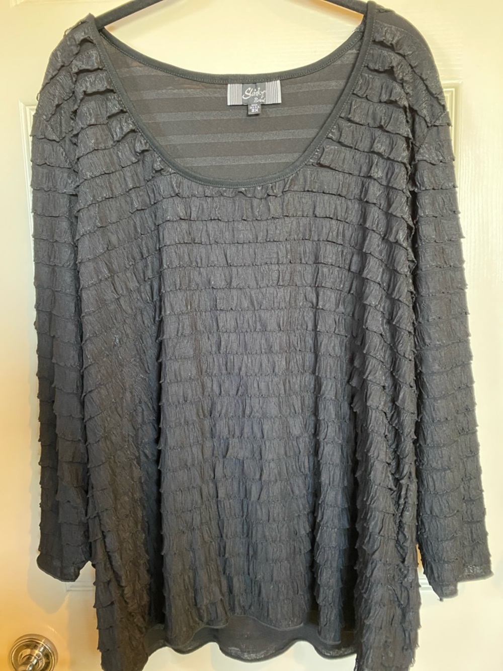 Slinky Brand Black Ruffle Textured Long Sleeve Tee